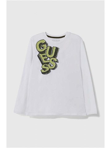 Dětské bavlněné tričko s dlouhým rukávem Guess bílá barva s potiskem