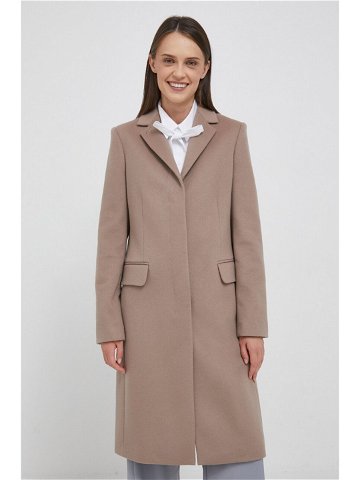 Vlněný kabát Calvin Klein béžová barva přechodný