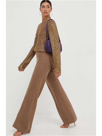 Kalhoty Guess dámské hnědá barva široké high waist
