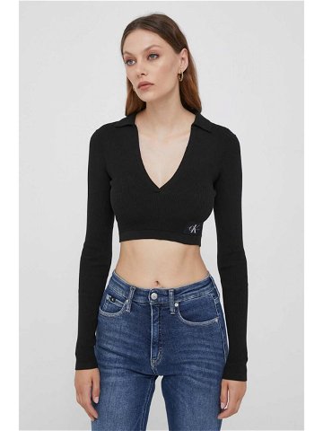 Tričko s dlouhým rukávem Calvin Klein Jeans černá barva