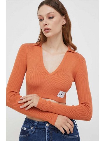 Tričko s dlouhým rukávem Calvin Klein Jeans oranžová barva