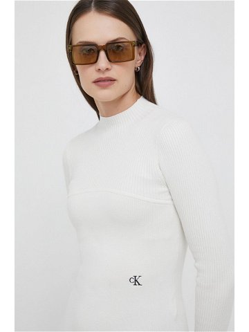 Svetr Calvin Klein Jeans dámský béžová barva lehký s pologolfem