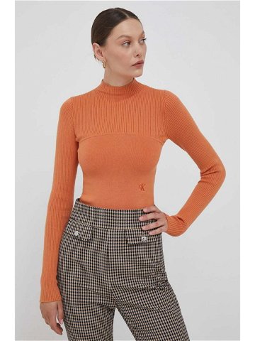 Svetr Calvin Klein Jeans dámský oranžová barva lehký s pologolfem