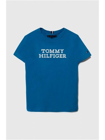 Dětské bavlněné tričko Tommy Hilfiger tmavomodrá barva s potiskem