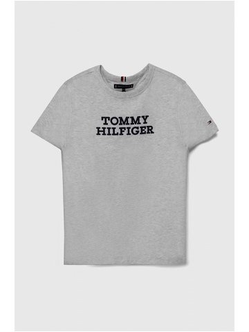 Dětské bavlněné tričko Tommy Hilfiger šedá barva s potiskem