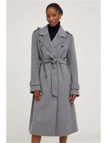 Vlněný kabát Answear Lab šedá barva přechodný