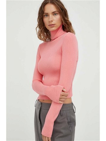 Tričko s dlouhým rukávem Remain růžová barva s golfem
