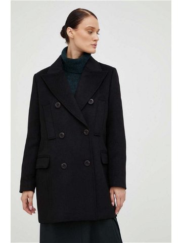 Vlněný kabát Bruuns Bazaar černá barva přechodný dvouřadový