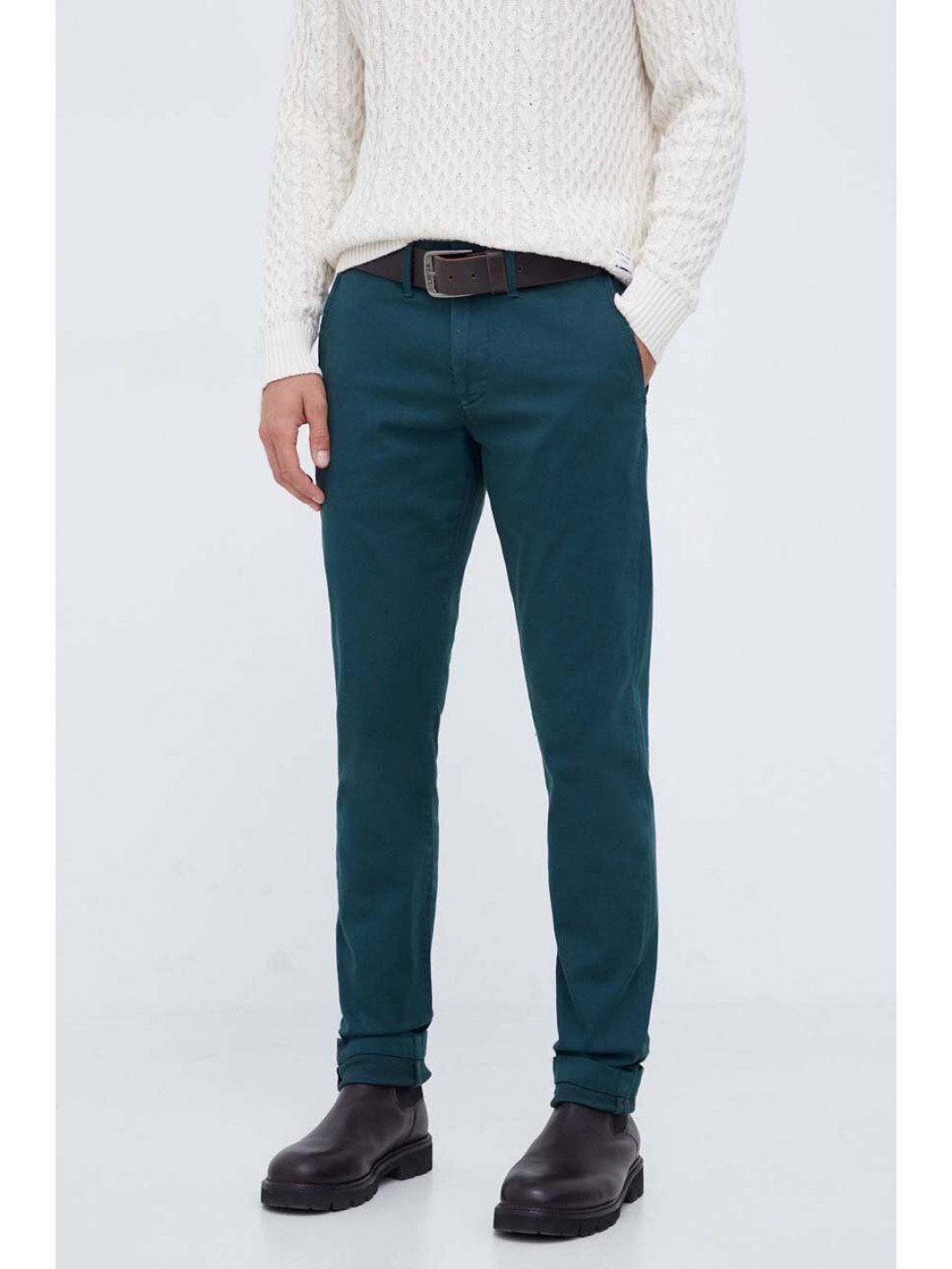 Kalhoty Pepe Jeans pánské zelená barva ve střihu chinos