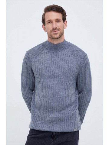 Vlněný svetr Calvin Klein pánský šedá barva lehký s pologolfem
