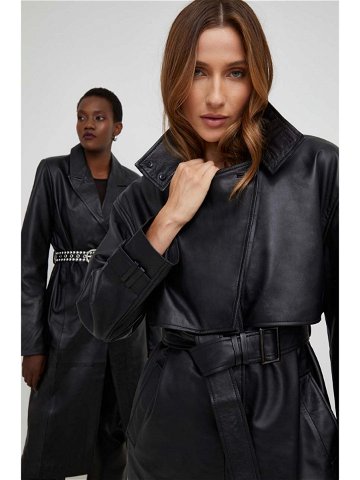 Kožený kabát Answear Lab X limited collection NO SHAME dámský černá barva přechodný