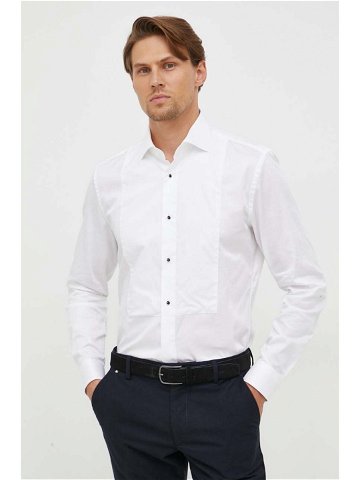 Košile BOSS pánská bílá barva slim s italským límcem