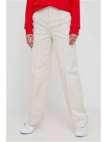 Kalhoty Sisley dámské béžová barva široké high waist