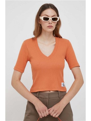 Tričko Calvin Klein Jeans oranžová barva