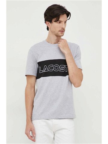 Bavlněné tričko Lacoste šedá barva s potiskem