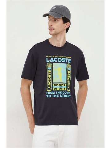 Bavlněné tričko Lacoste tmavomodrá barva s potiskem