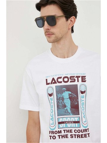Bavlněné tričko Lacoste bílá barva s potiskem