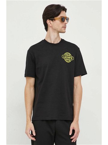 Bavlněné tričko Lacoste černá barva s potiskem