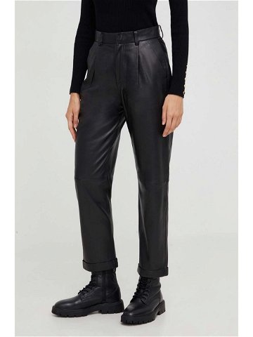 Kožené kalhoty Answear Lab X limited collection NO SHAME dámské černá barva jednoduché high waist