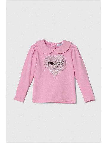 Kojenecké tričko s dlouhým rukávem Pinko Up růžová barva s límečkem