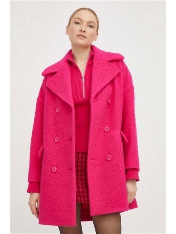 Vlněný kabát Red Valentino růžová barva přechodný dvouřadový
