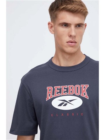 Bavlněné tričko Reebok Classic tmavomodrá barva s potiskem