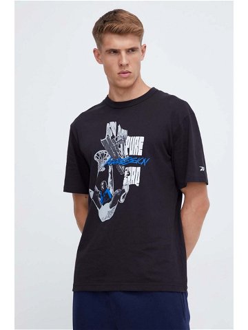 Bavlněné tričko Reebok Classic Basketball černá barva s potiskem