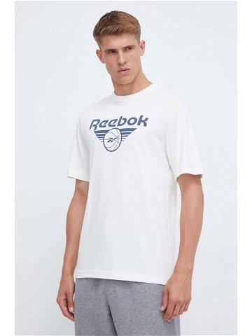 Bavlněné tričko Reebok Classic Basketball béžová barva s potiskem