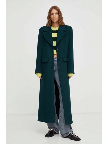 Vlněný kabát Gestuz zelená barva přechodný