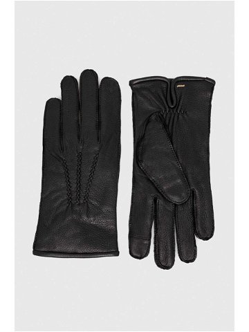 Kožené rukavice BOSS pánské černá barva