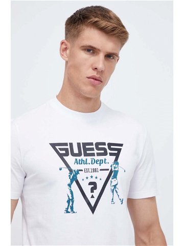 Tričko Guess bílá barva s potiskem