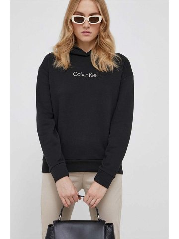 Mikina Calvin Klein dámská černá barva s kapucí s potiskem