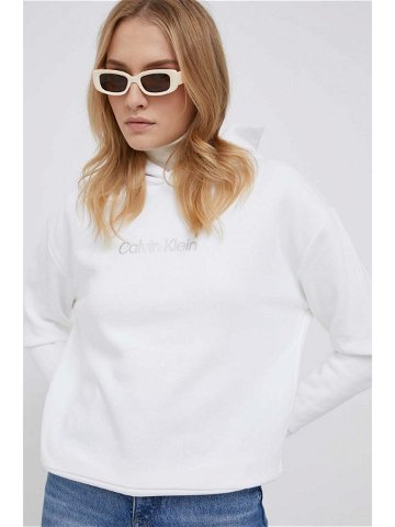 Mikina Calvin Klein dámská bílá barva s kapucí s potiskem