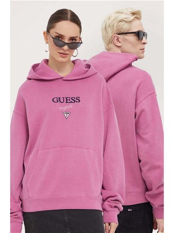 Mikina Guess Originals fialová barva s kapucí s aplikací
