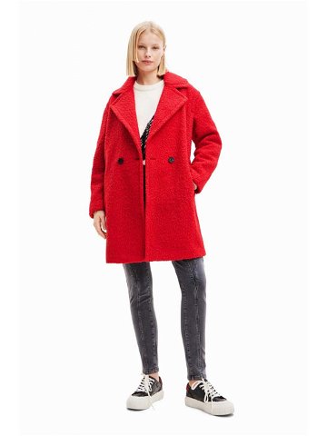 Kabát Desigual dámský červená barva přechodný dvouřadový