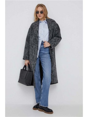 Kabát s příměsí vlny Calvin Klein šedá barva přechodný bez zapínání
