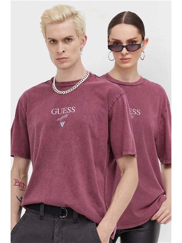 Bavlněné tričko Guess Originals fialová barva s potiskem