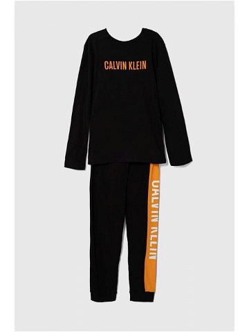 Dětské bavlněné pyžamo Calvin Klein Underwear černá barva s potiskem