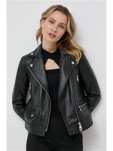 Kožená ramoneska Karl Lagerfeld dámská černá barva přechodná