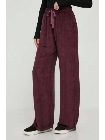Kalhoty Deha dámské vínová barva široké high waist