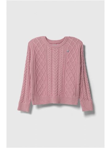 Dětský svetr s příměsí vlny Guess růžová barva lehký