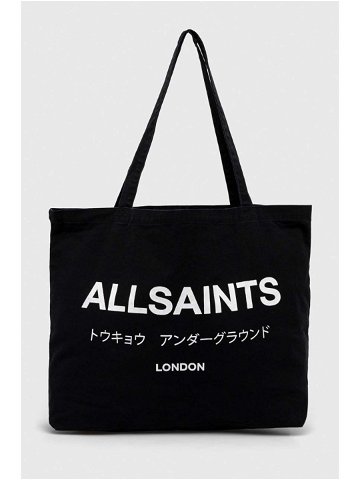 Bavlněná taška AllSaints UNDERGROUND TOTE černá barva