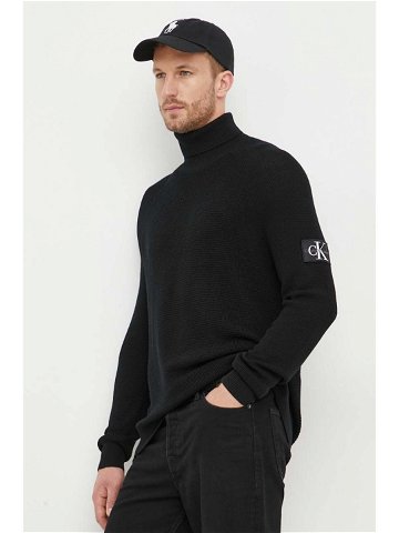 Vlněný svetr Calvin Klein Jeans pánský černá barva lehký s golfem