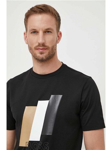 Bavlněné tričko BOSS černá barva s potiskem
