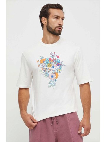 Bavlněné tričko Reebok béžová barva s potiskem
