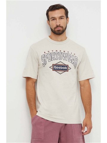 Bavlněné tričko Reebok Classic béžová barva s potiskem