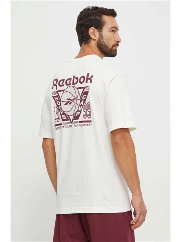 Bavlněné tričko Reebok Classic Basketball béžová barva s potiskem