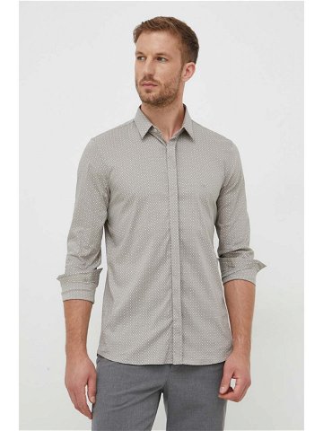 Košile Calvin Klein pánská šedá barva slim s klasickým límcem