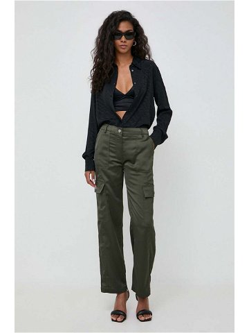 Kalhoty Guess dámské zelená barva kapsáče high waist