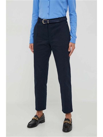 Kalhoty Tommy Hilfiger dámské tmavomodrá barva jednoduché high waist